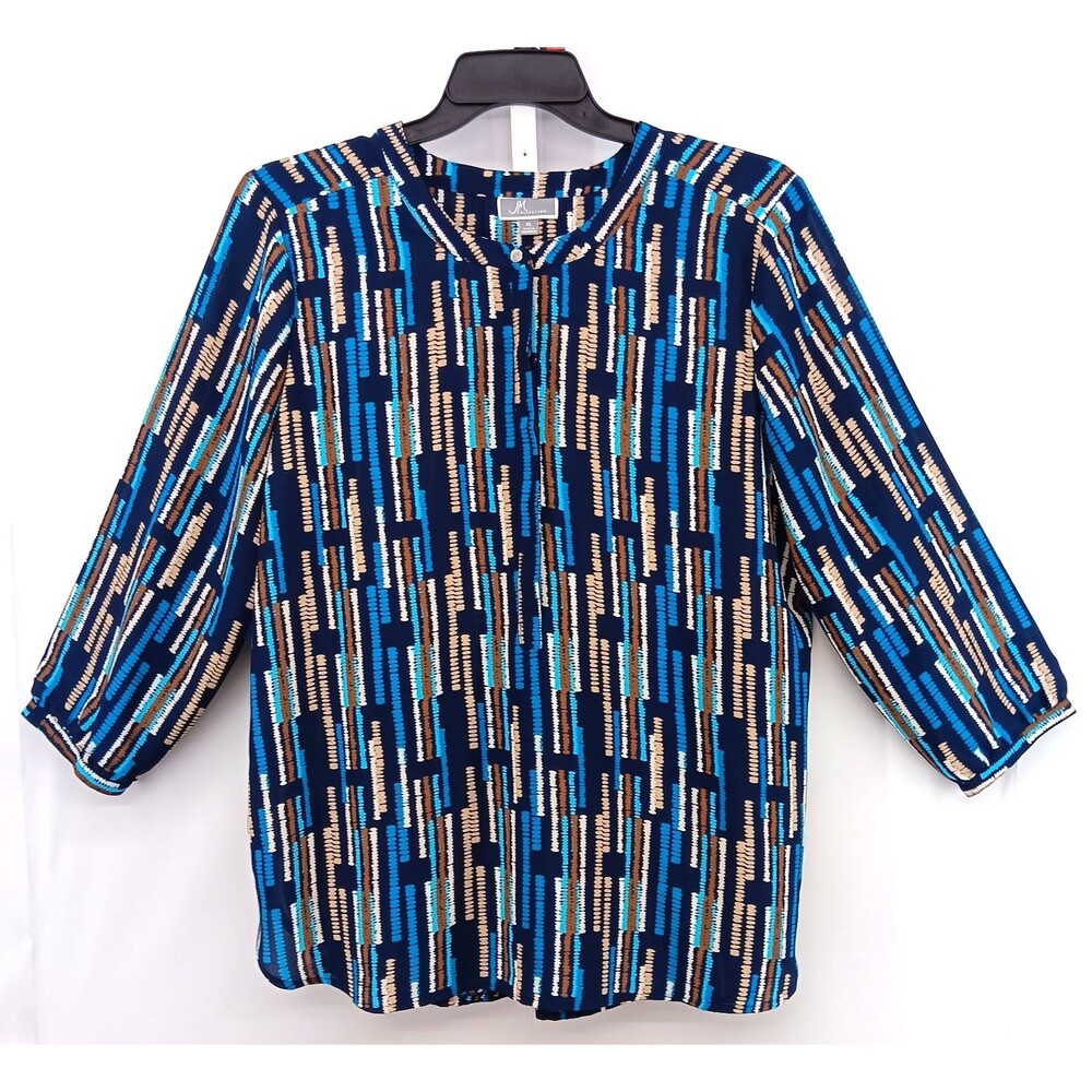JM Collection Blouse Women Size XL Multicolor 3/4 Sleeve Partial Button Up Top